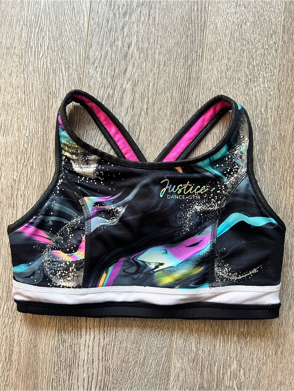 Justice Girls Black Multicolor Racerback Swim/Sports Top